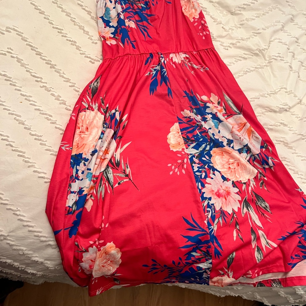 Floral Red and Blue Dress
